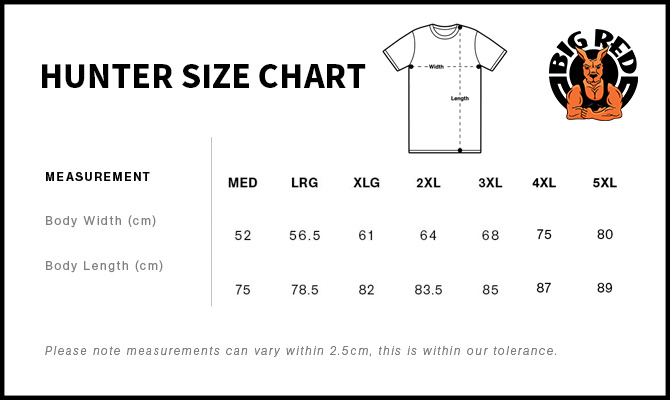 hunter size chart